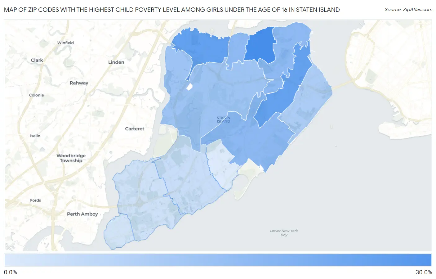 Zip Codes with the Highest Child Poverty Level Among Girls Under the Age of 16 in Staten Island Map