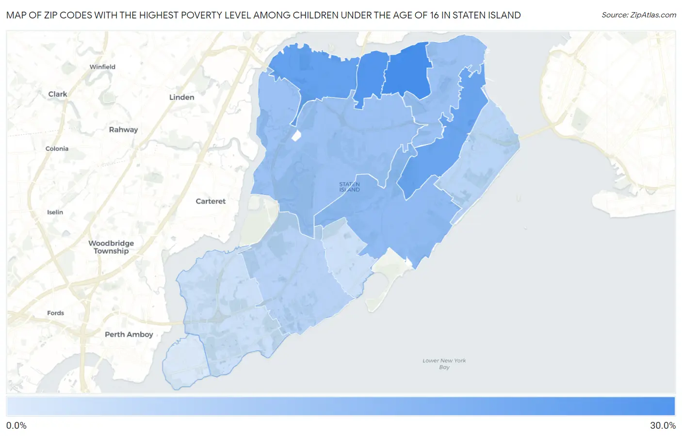 Zip Codes with the Highest Poverty Level Among Children Under the Age of 16 in Staten Island Map
