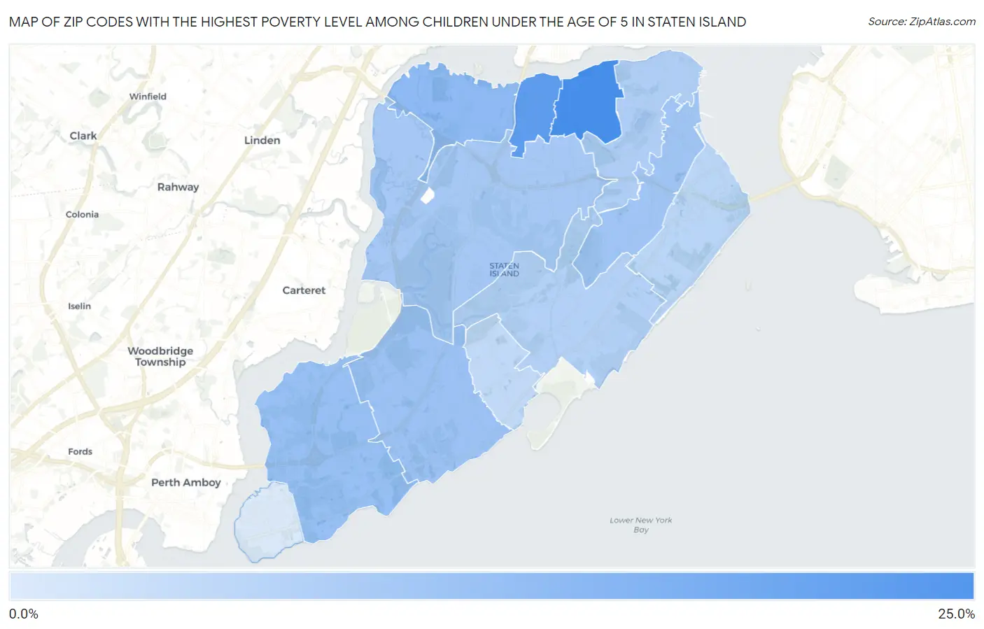 Zip Codes with the Highest Poverty Level Among Children Under the Age of 5 in Staten Island Map