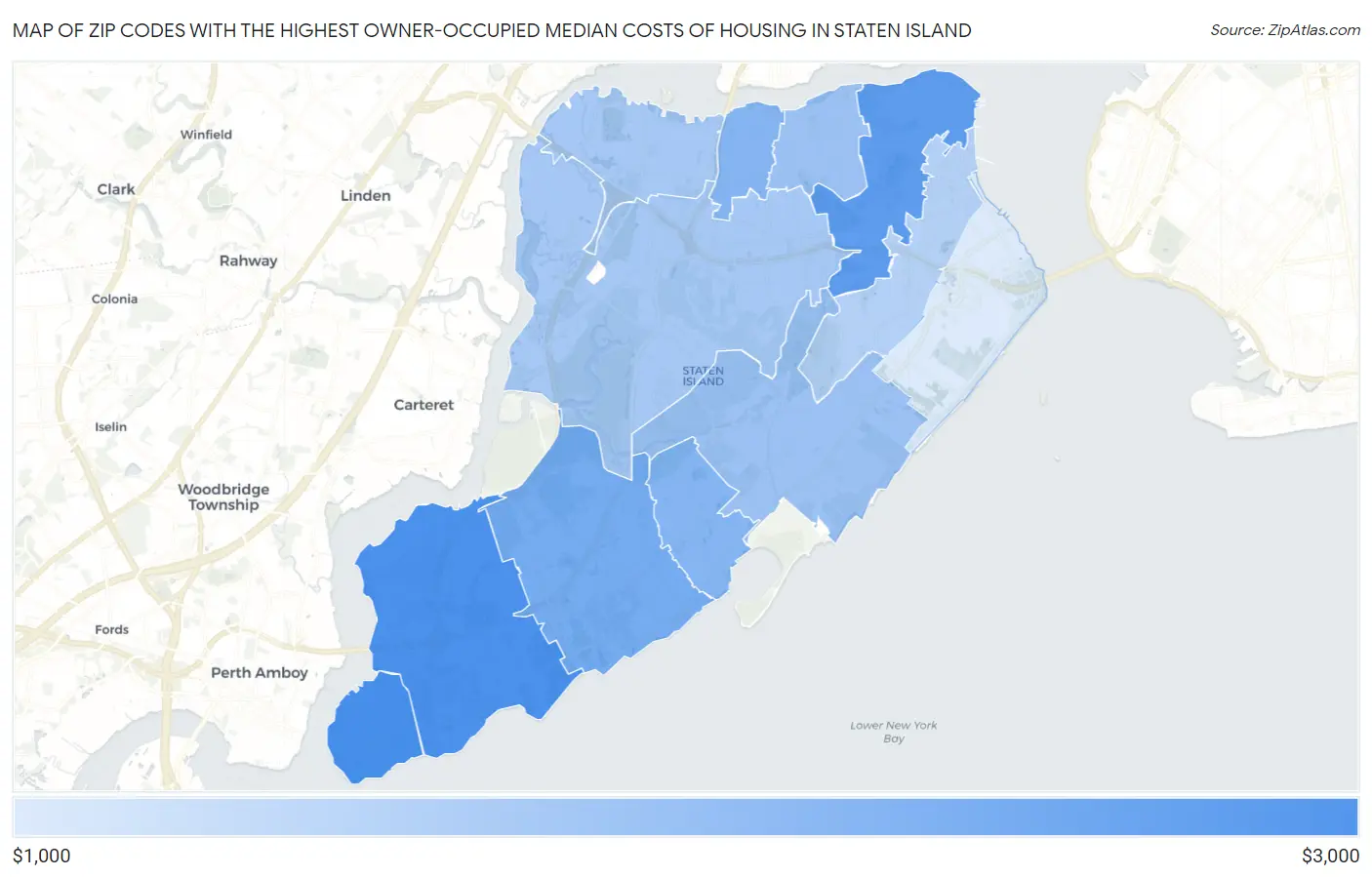 Zip Codes with the Highest Owner-Occupied Median Costs of Housing in Staten Island Map