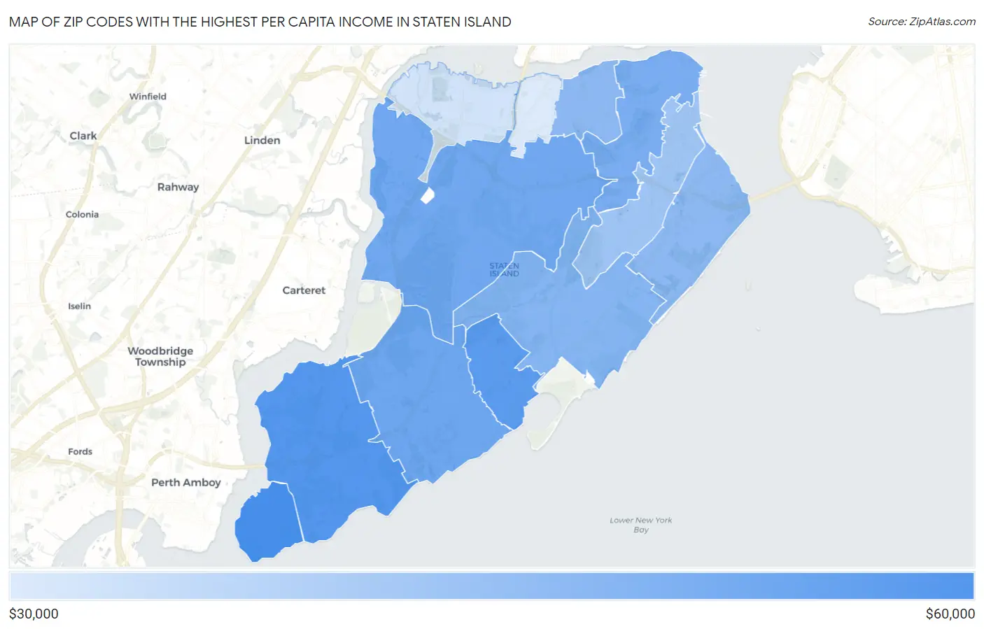 Zip Codes with the Highest Per Capita Income in Staten Island Map