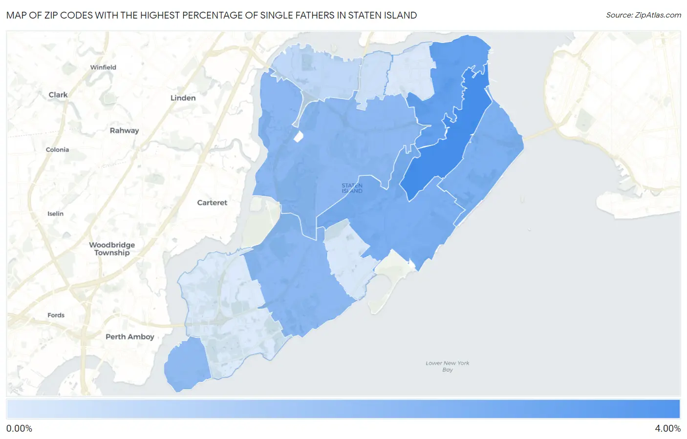 Zip Codes with the Highest Percentage of Single Fathers in Staten Island Map
