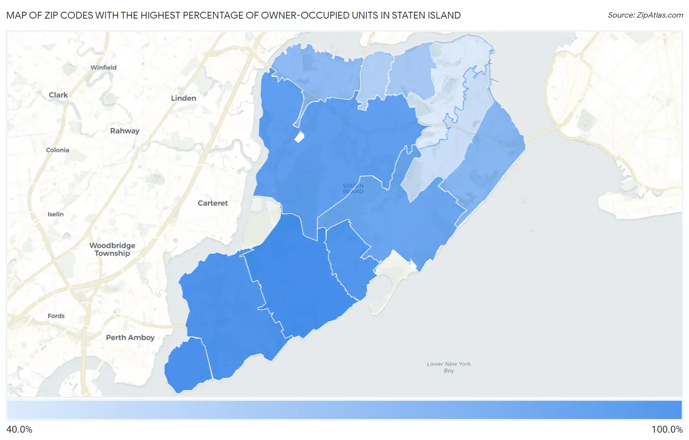 Zip Codes with the Highest Percentage of Owner-Occupied Units in Staten Island Map