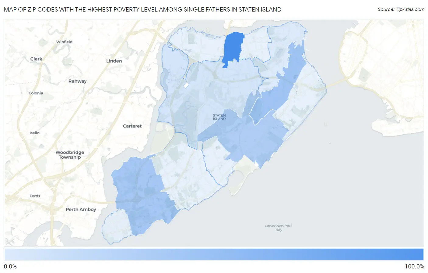 Zip Codes with the Highest Poverty Level Among Single Fathers in Staten Island Map