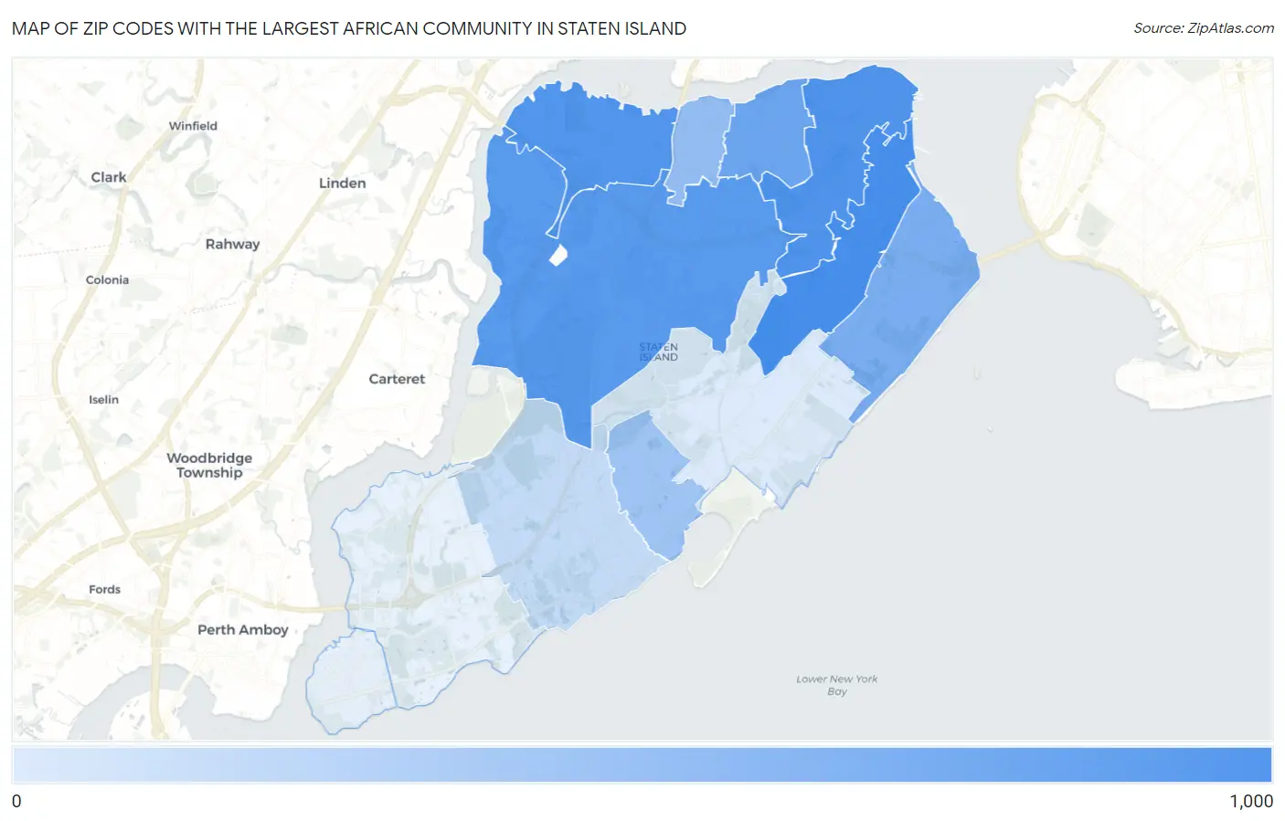 Zip Codes with the Largest African Community in Staten Island Map