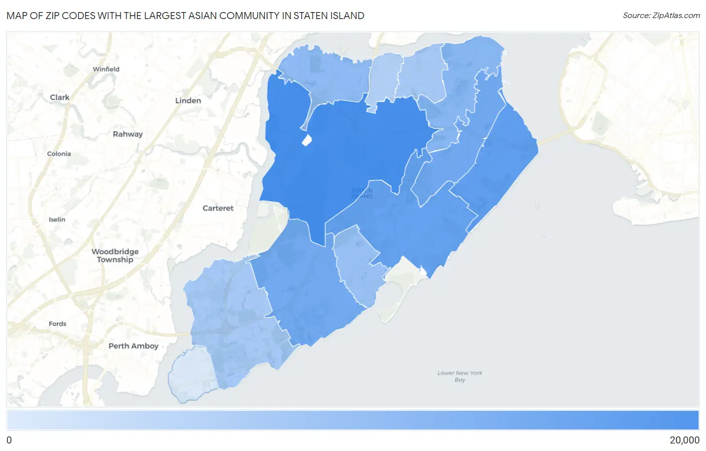 Zip Codes with the Largest Asian Community in Staten Island Map