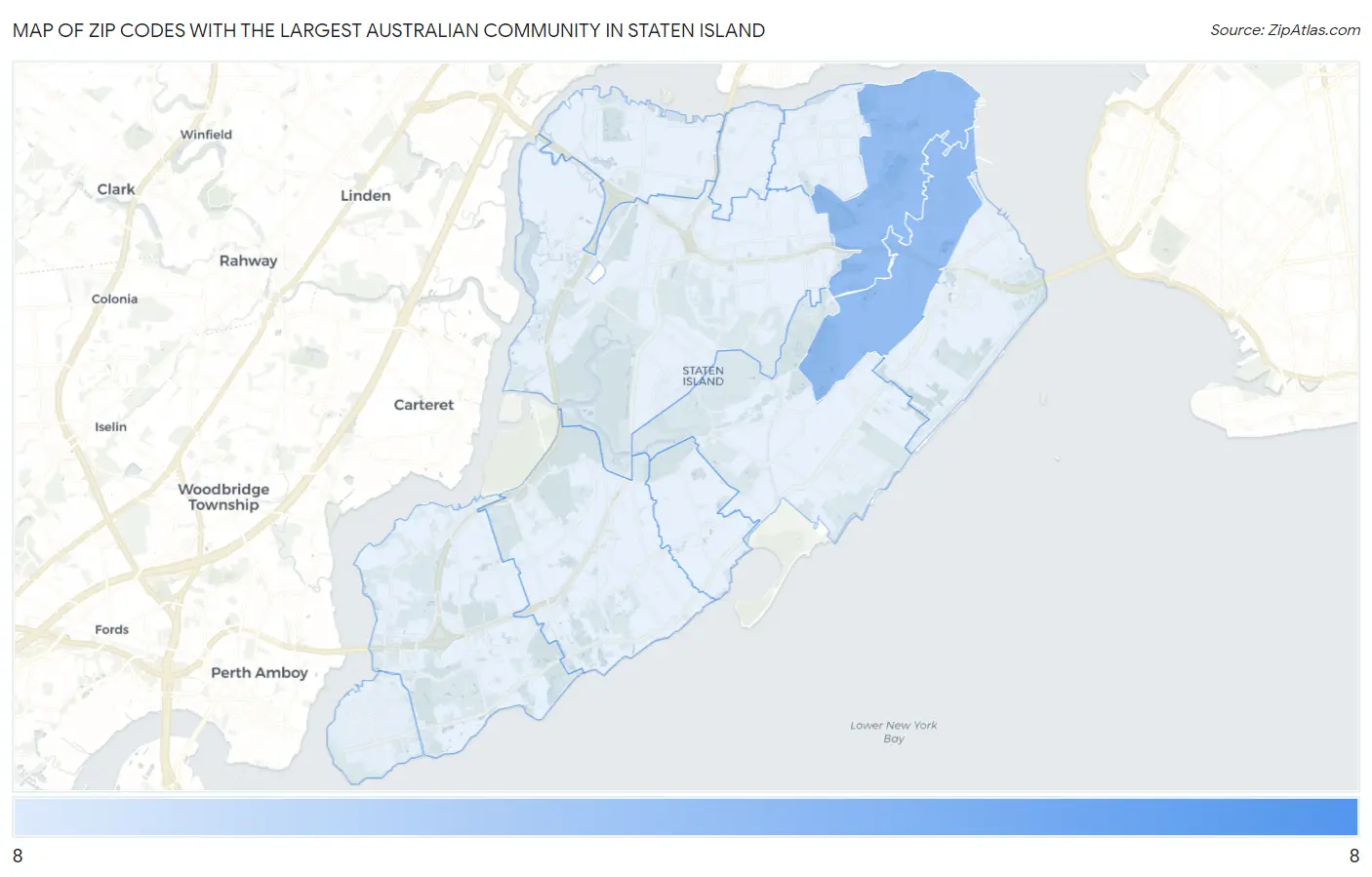 Zip Codes with the Largest Australian Community in Staten Island Map