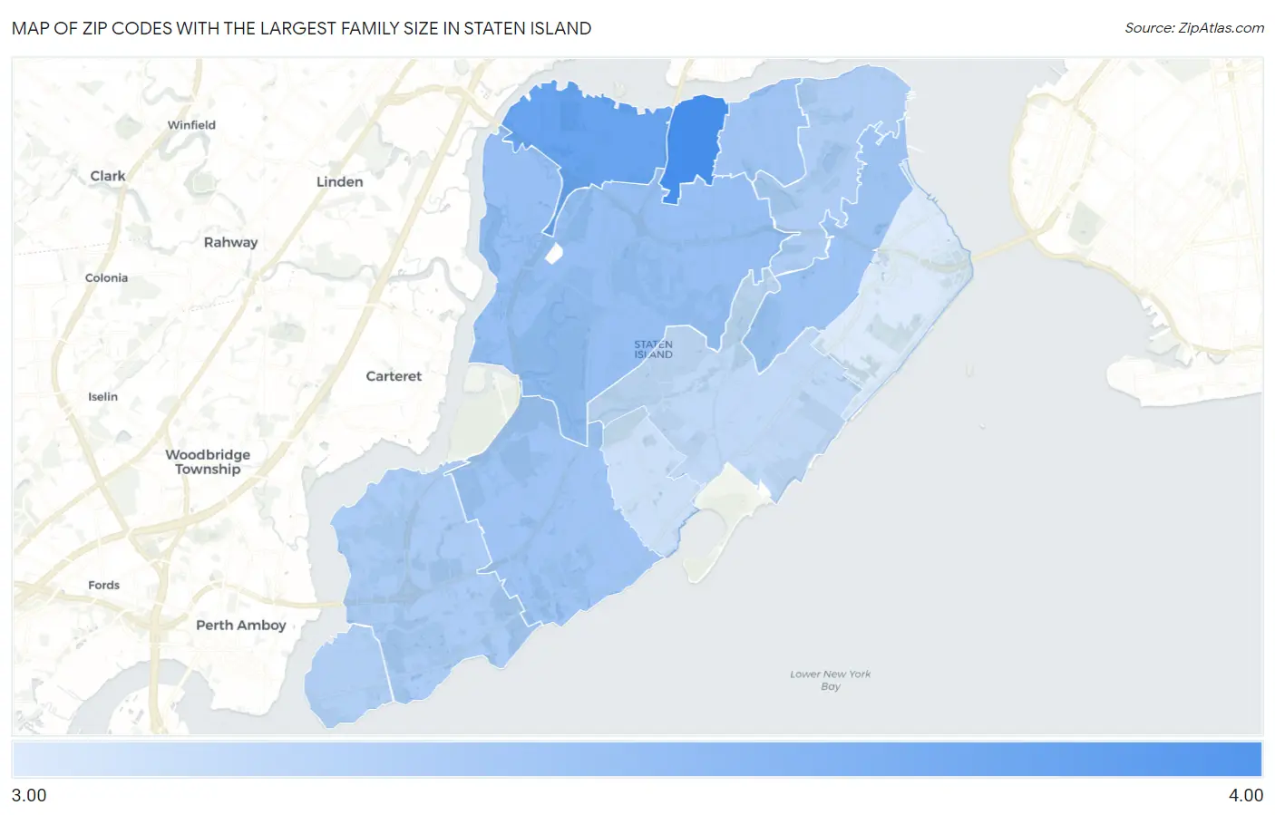 Zip Codes with the Largest Family Size in Staten Island Map