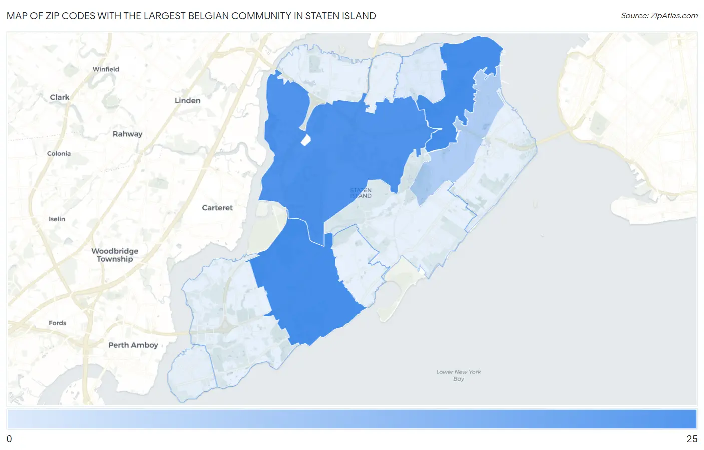 Zip Codes with the Largest Belgian Community in Staten Island Map