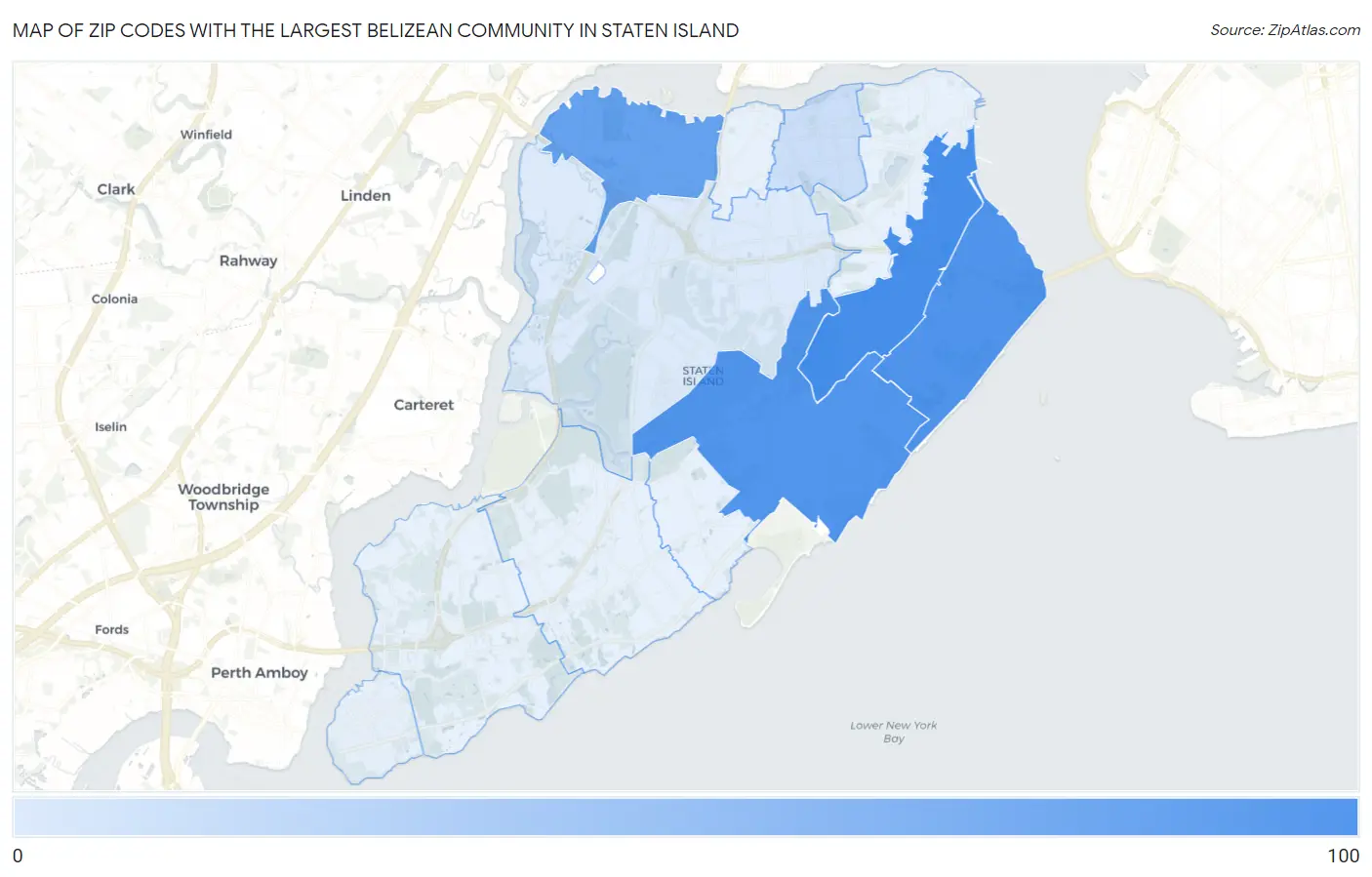 Zip Codes with the Largest Belizean Community in Staten Island Map