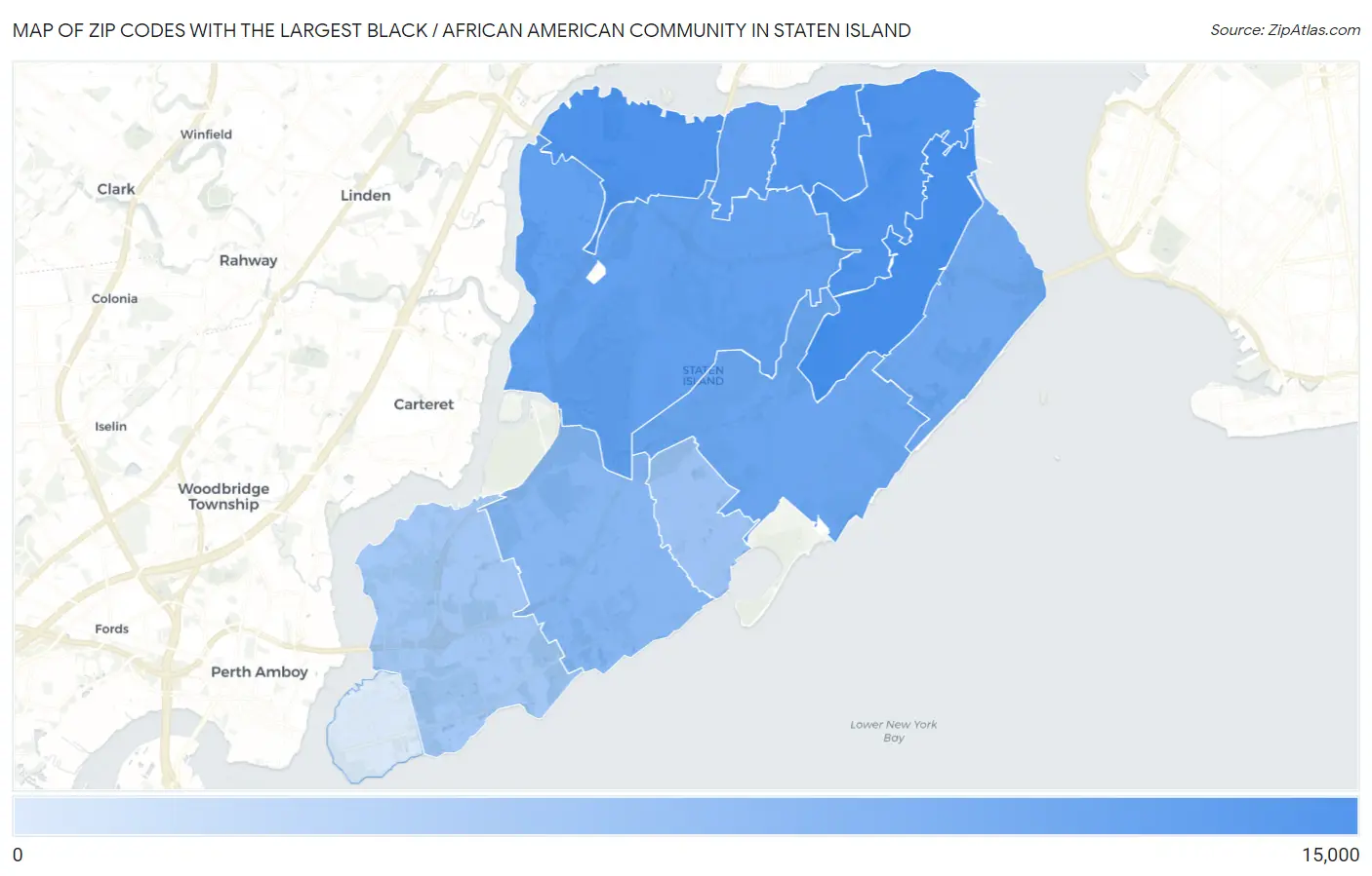 Zip Codes with the Largest Black / African American Community in Staten Island Map