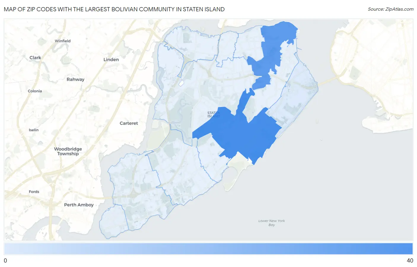 Zip Codes with the Largest Bolivian Community in Staten Island Map