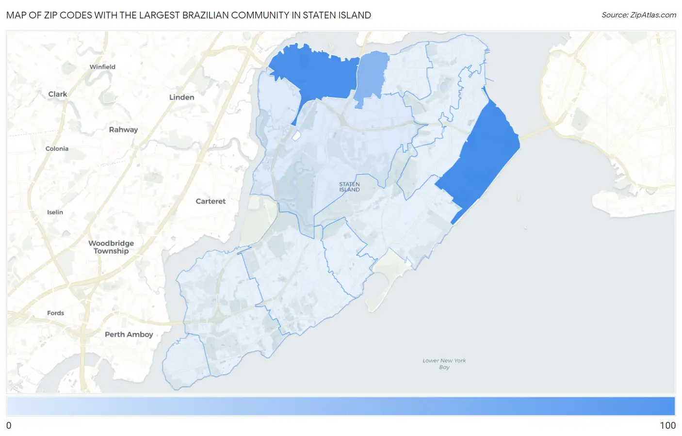 Zip Codes with the Largest Brazilian Community in Staten Island Map