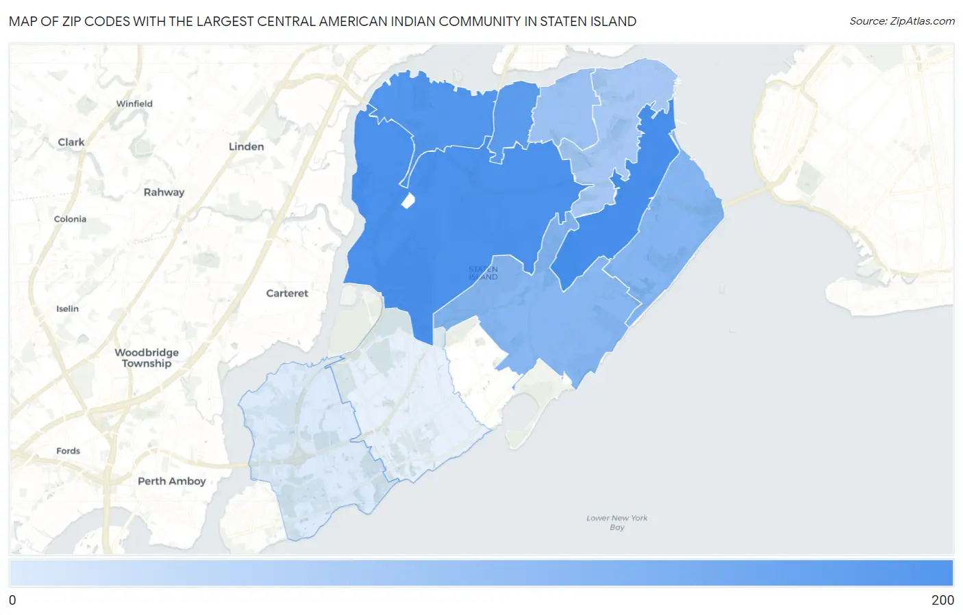 Zip Codes with the Largest Central American Indian Community in Staten Island Map