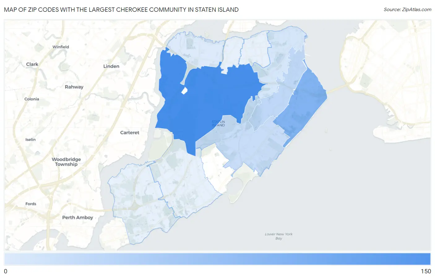 Zip Codes with the Largest Cherokee Community in Staten Island Map