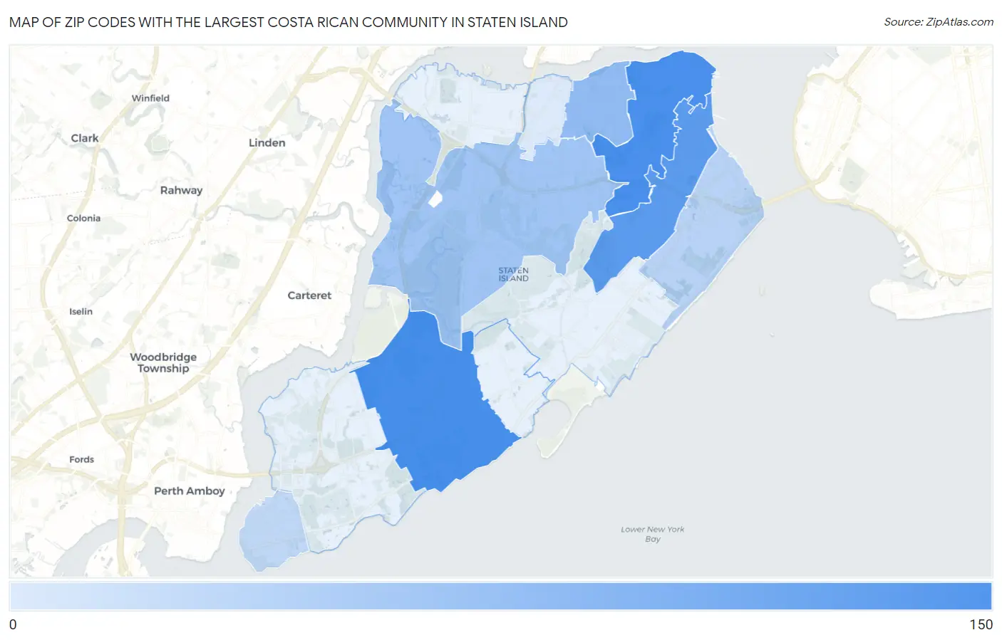 Zip Codes with the Largest Costa Rican Community in Staten Island Map