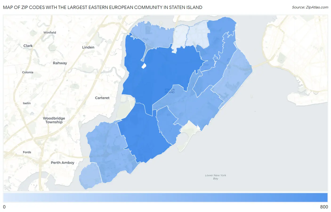 Zip Codes with the Largest Eastern European Community in Staten Island Map