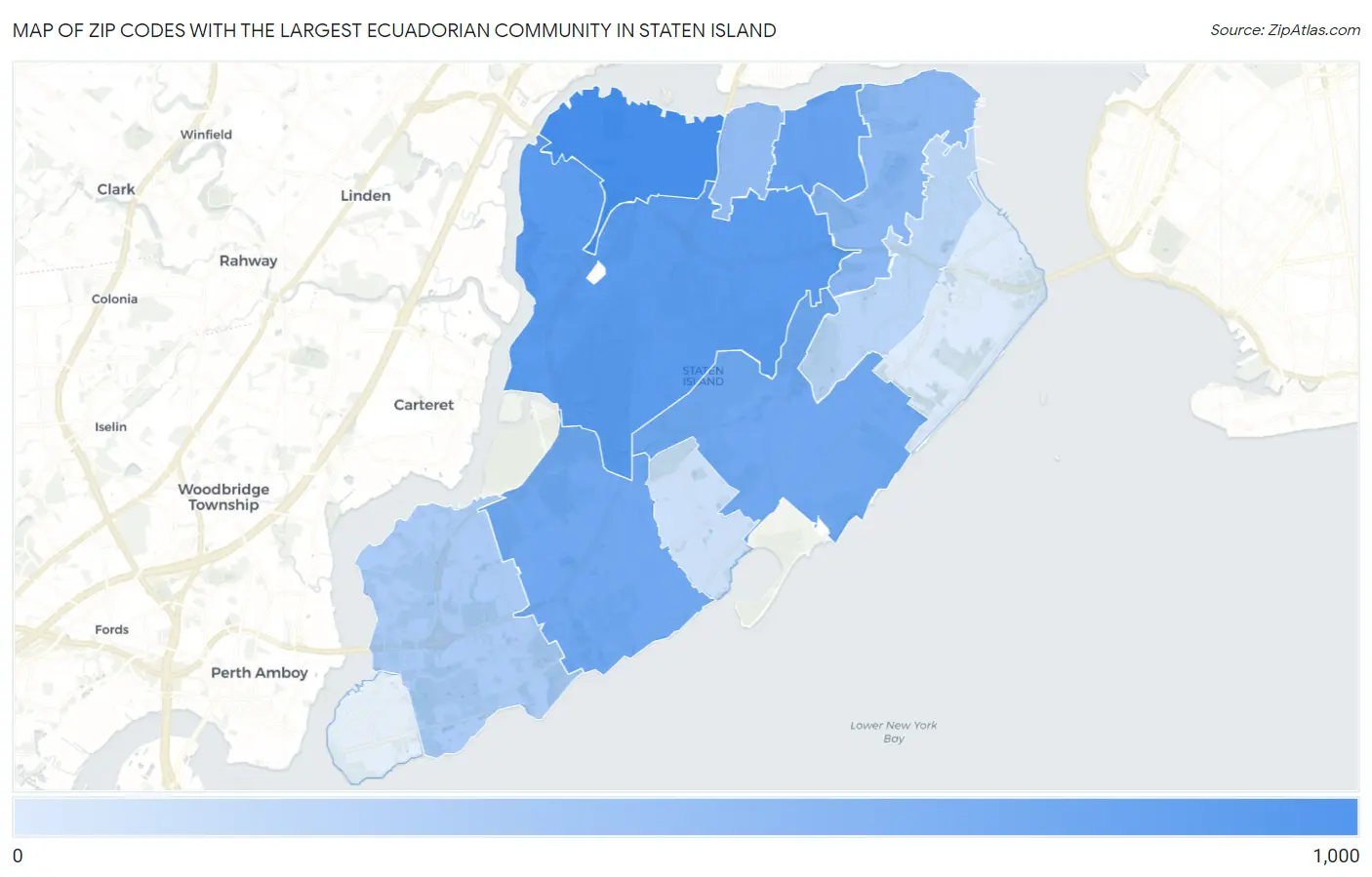 Zip Codes with the Largest Ecuadorian Community in Staten Island Map