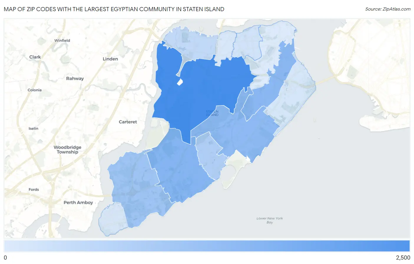 Zip Codes with the Largest Egyptian Community in Staten Island Map
