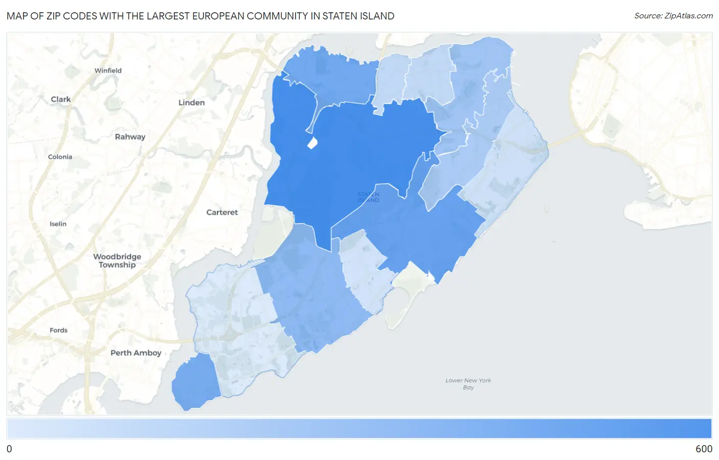 Zip Codes with the Largest European Community in Staten Island Map