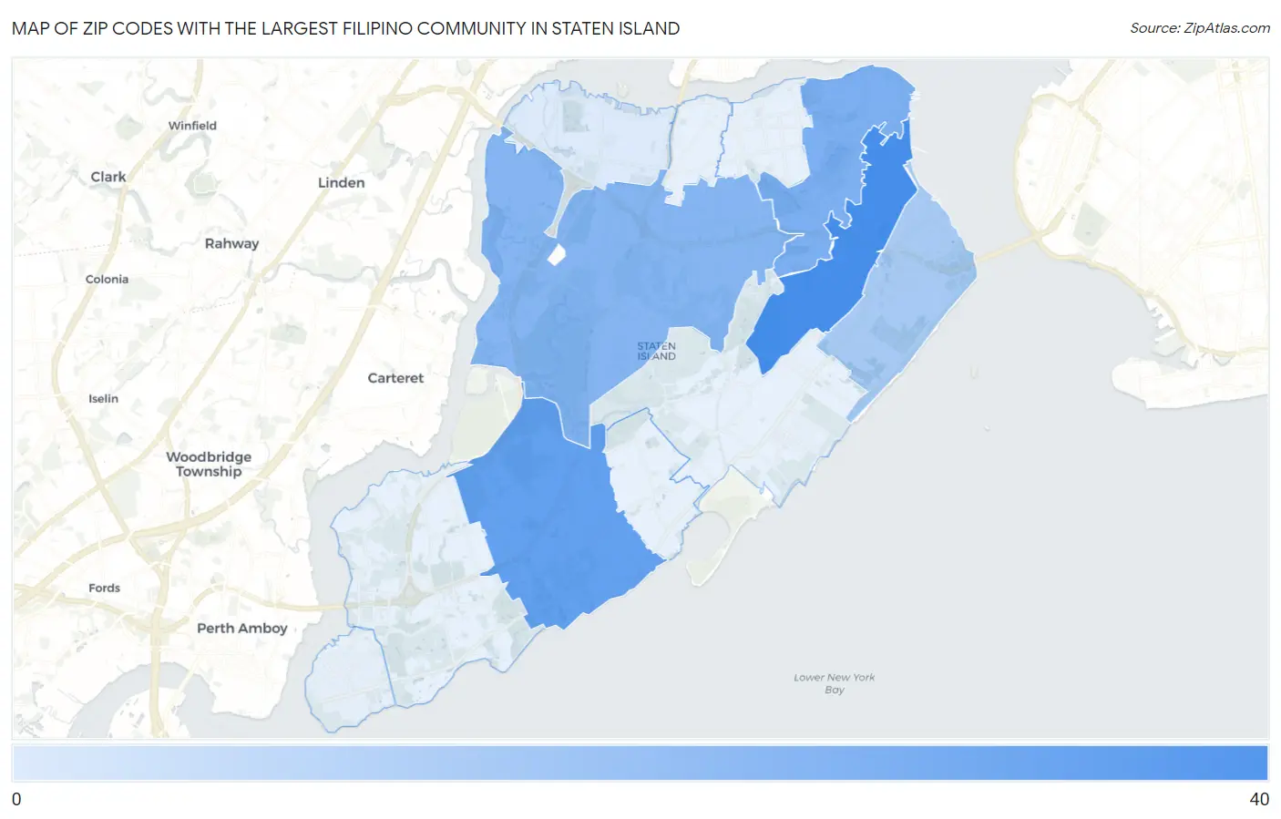 Zip Codes with the Largest Filipino Community in Staten Island Map