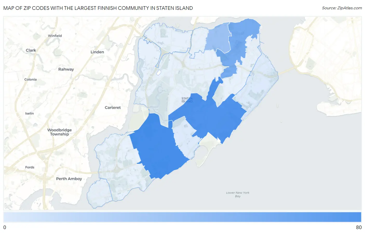 Zip Codes with the Largest Finnish Community in Staten Island Map