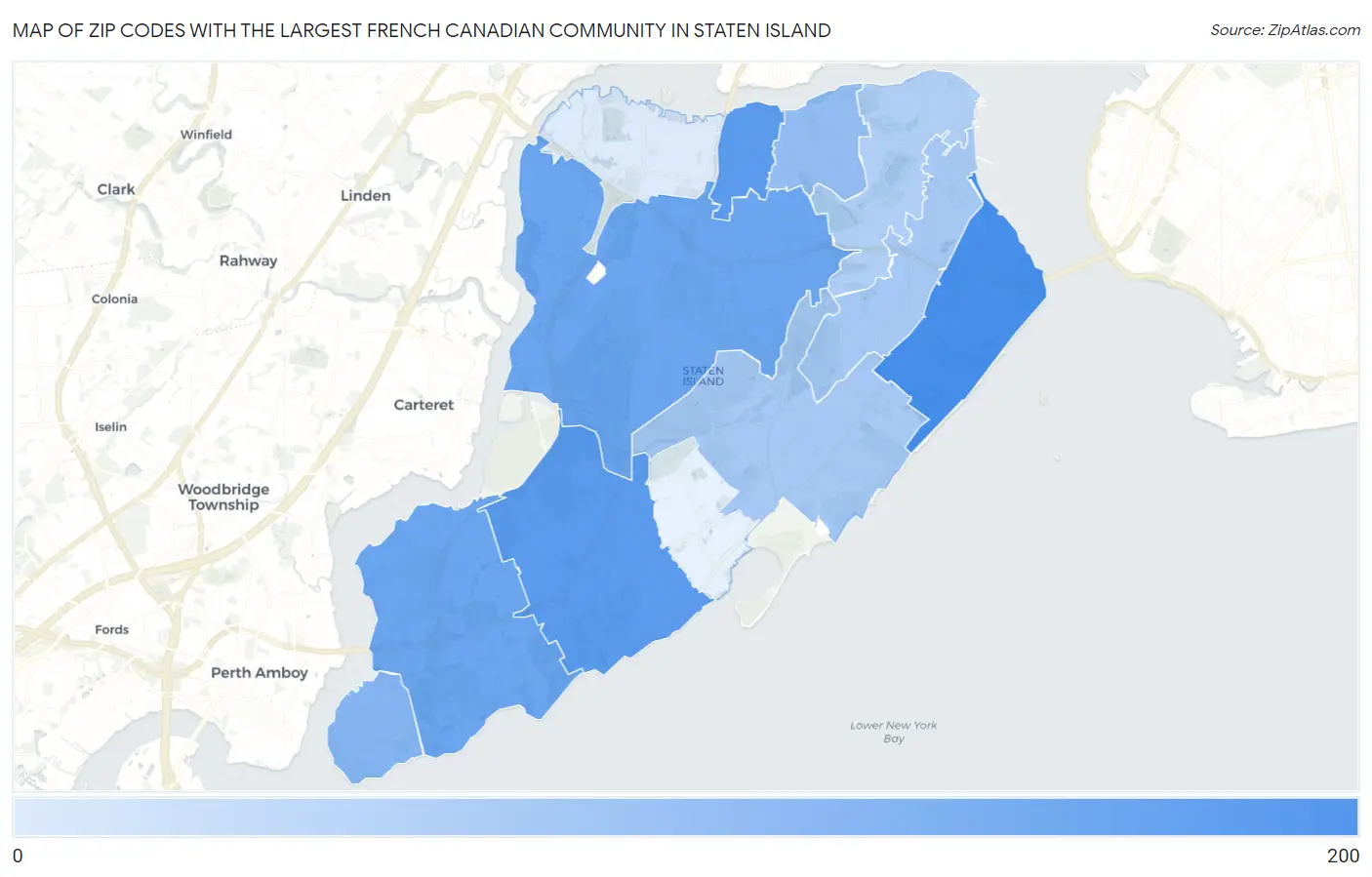 Zip Codes with the Largest French Canadian Community in Staten Island Map