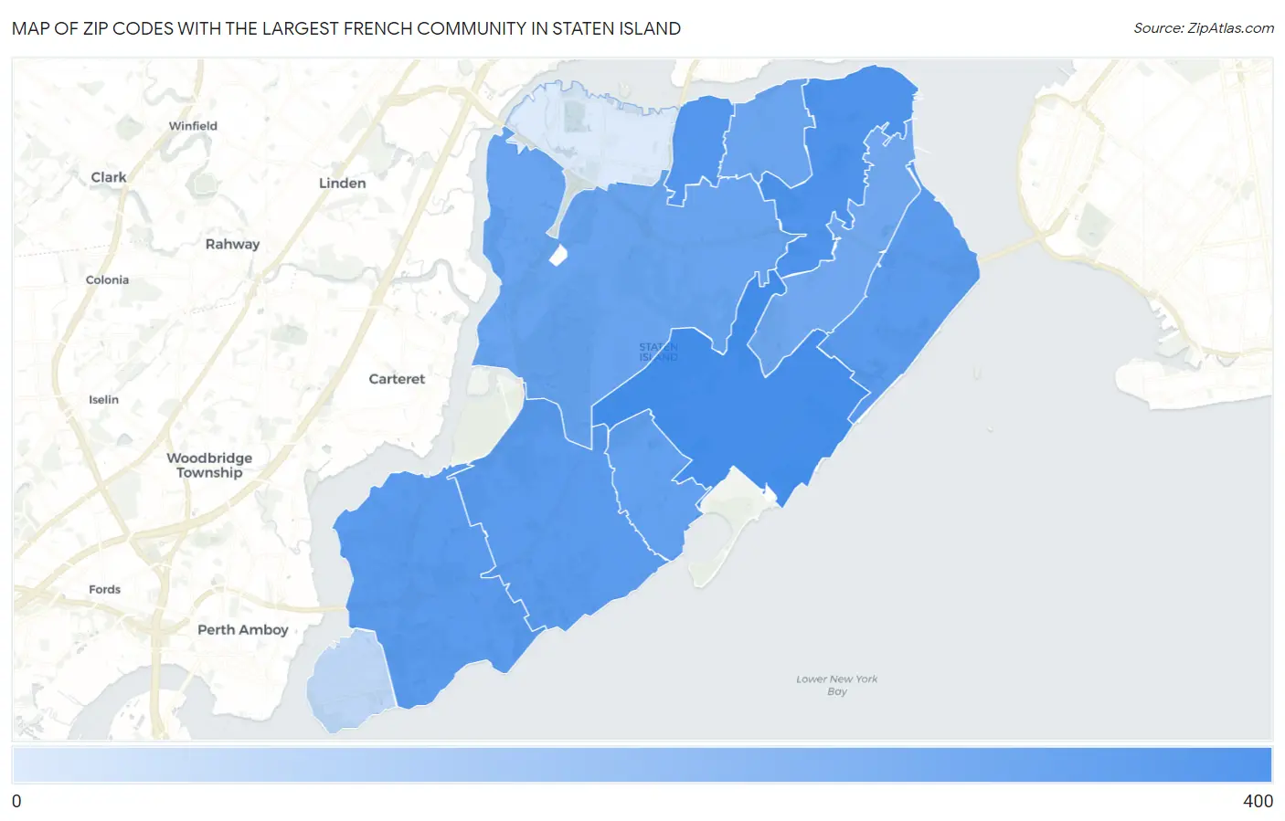 Zip Codes with the Largest French Community in Staten Island Map