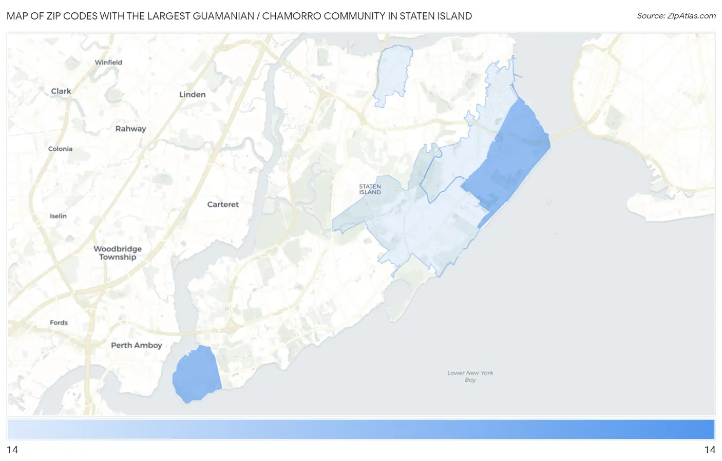 Zip Codes with the Largest Guamanian / Chamorro Community in Staten Island Map