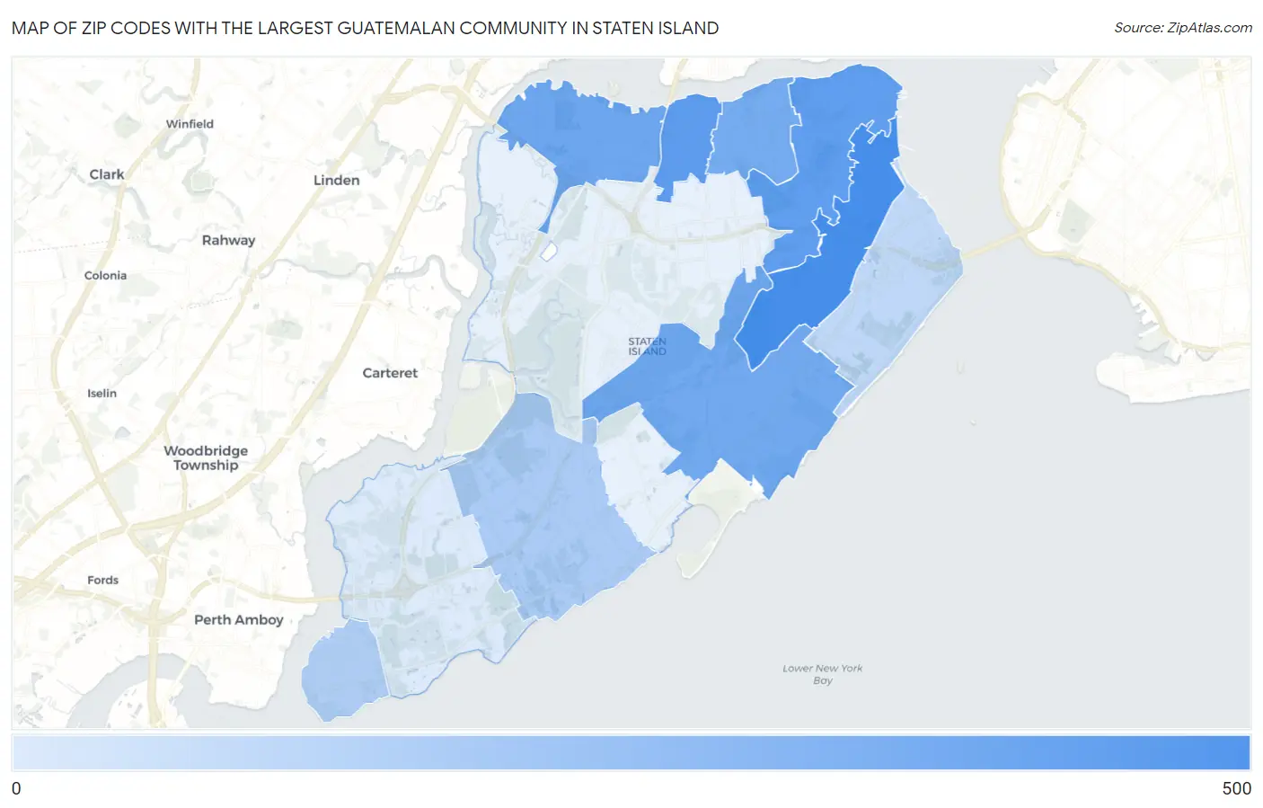 Zip Codes with the Largest Guatemalan Community in Staten Island Map