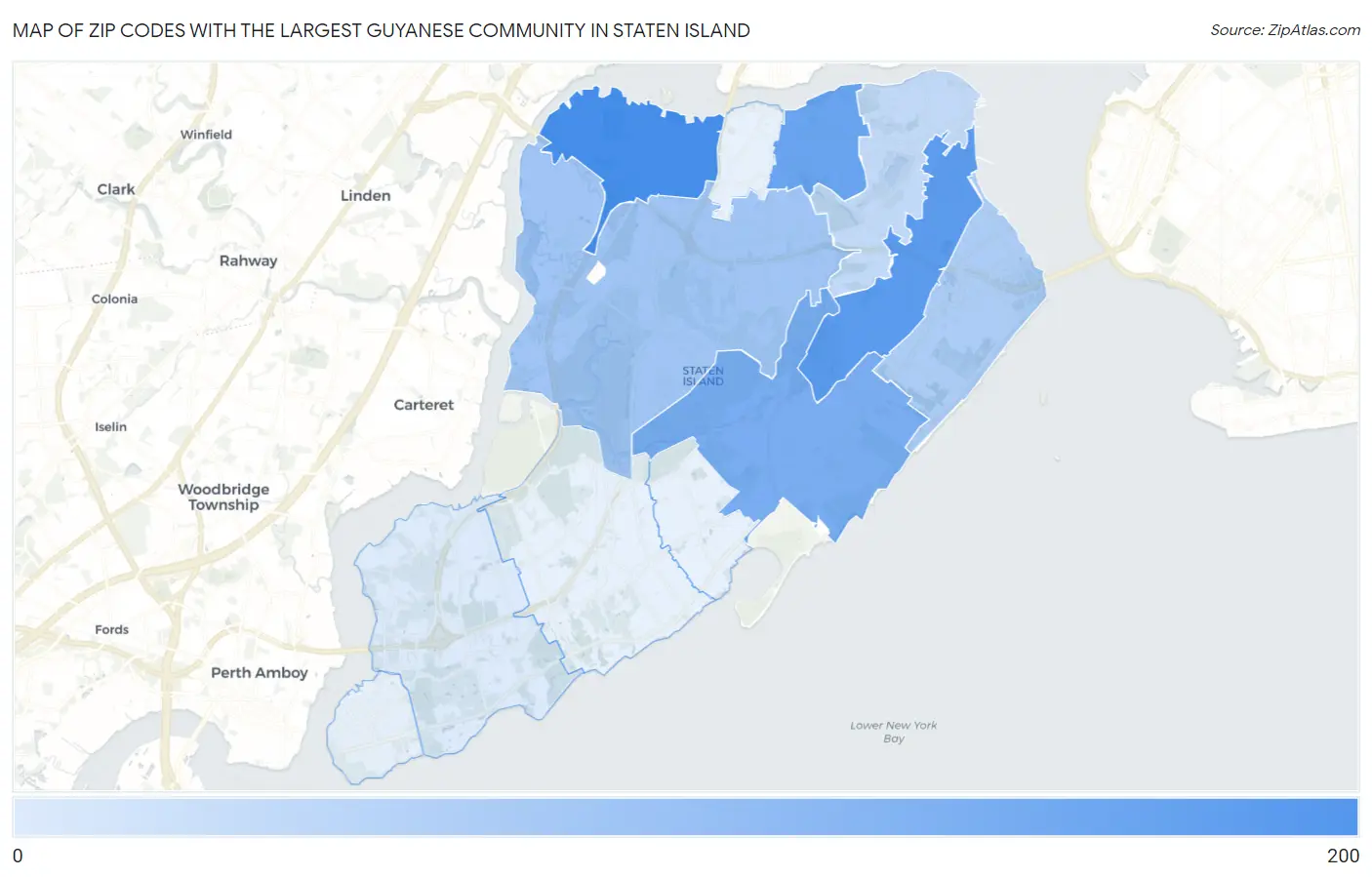 Zip Codes with the Largest Guyanese Community in Staten Island Map