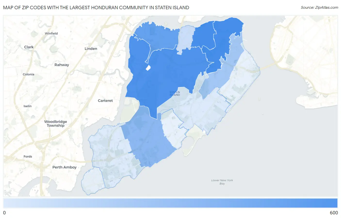 Zip Codes with the Largest Honduran Community in Staten Island Map