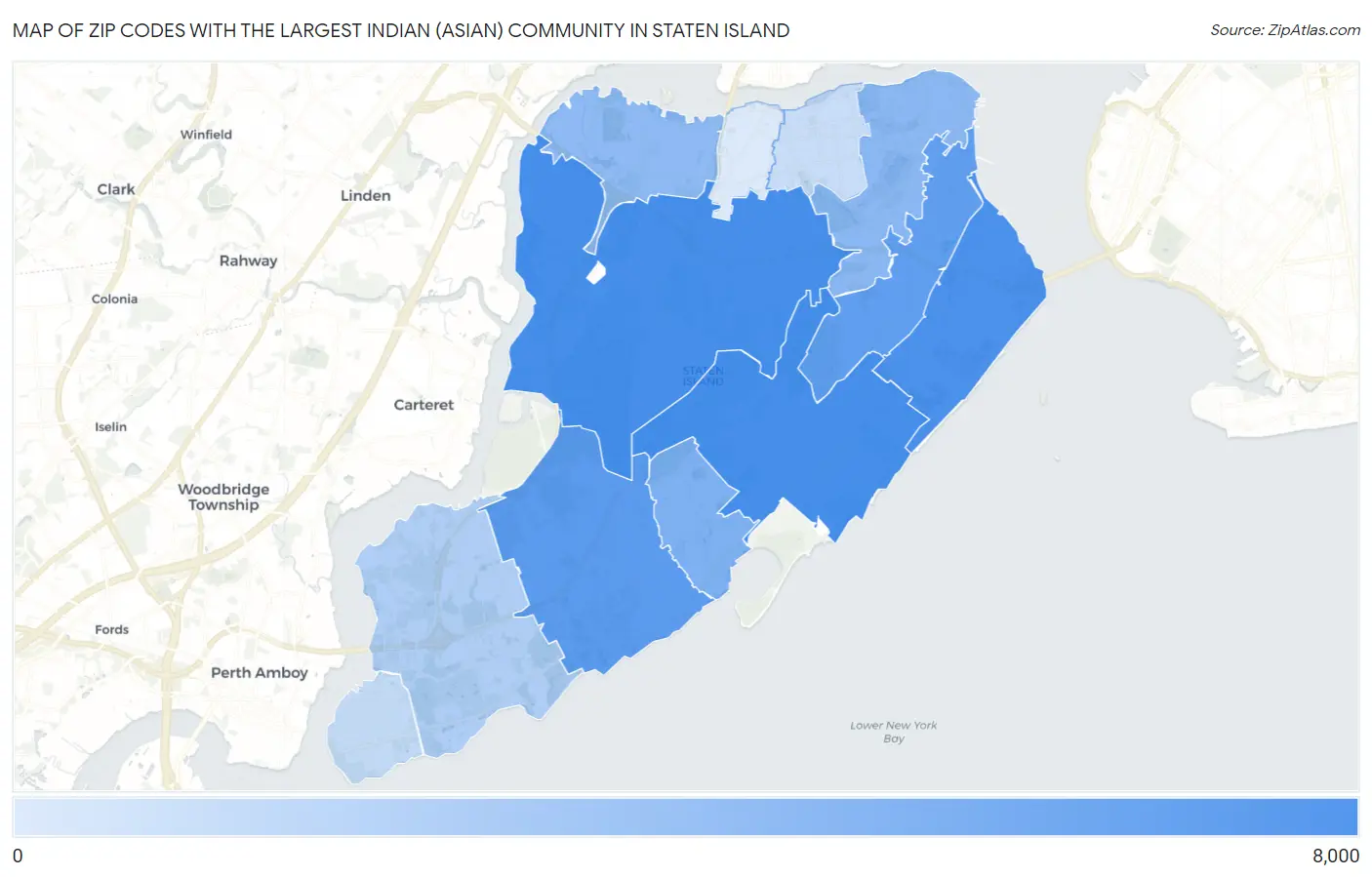 Zip Codes with the Largest Indian (Asian) Community in Staten Island Map