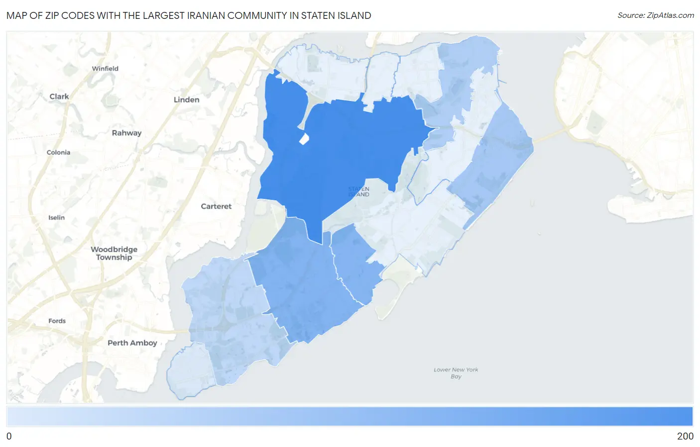 Zip Codes with the Largest Iranian Community in Staten Island Map