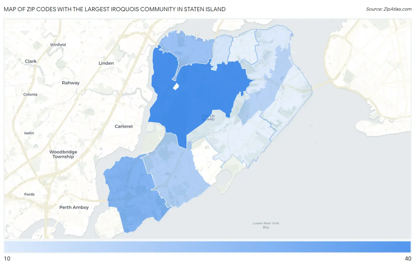 Zip Codes with the Largest Iroquois Community in Staten Island Map