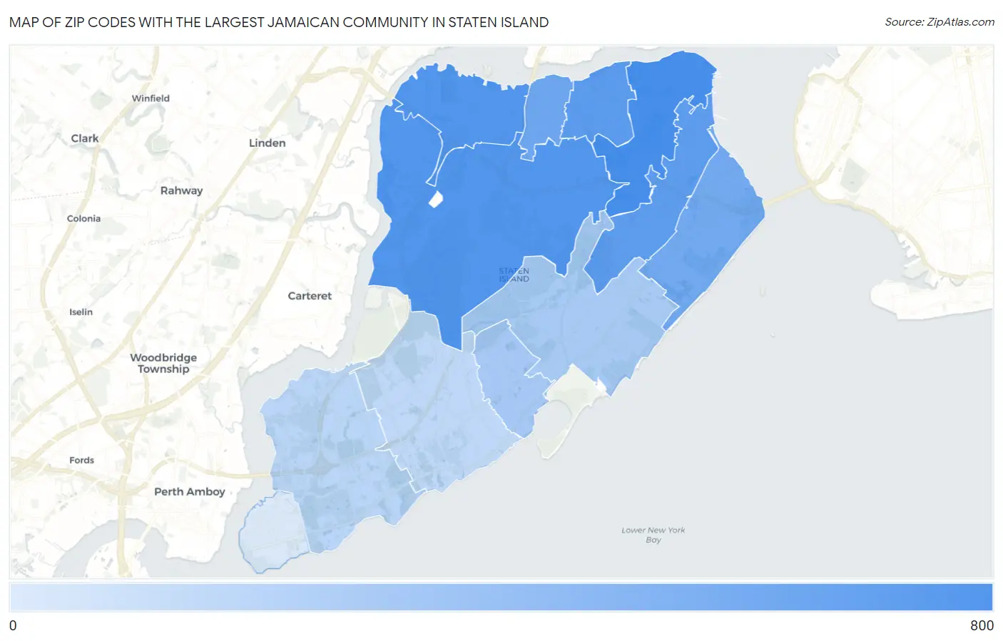 Zip Codes with the Largest Jamaican Community in Staten Island Map