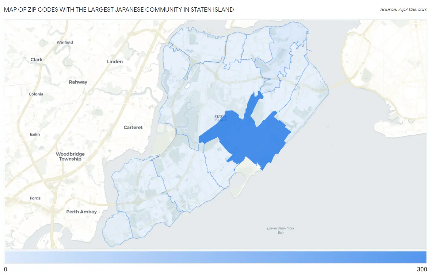 Zip Codes with the Largest Japanese Community in Staten Island Map