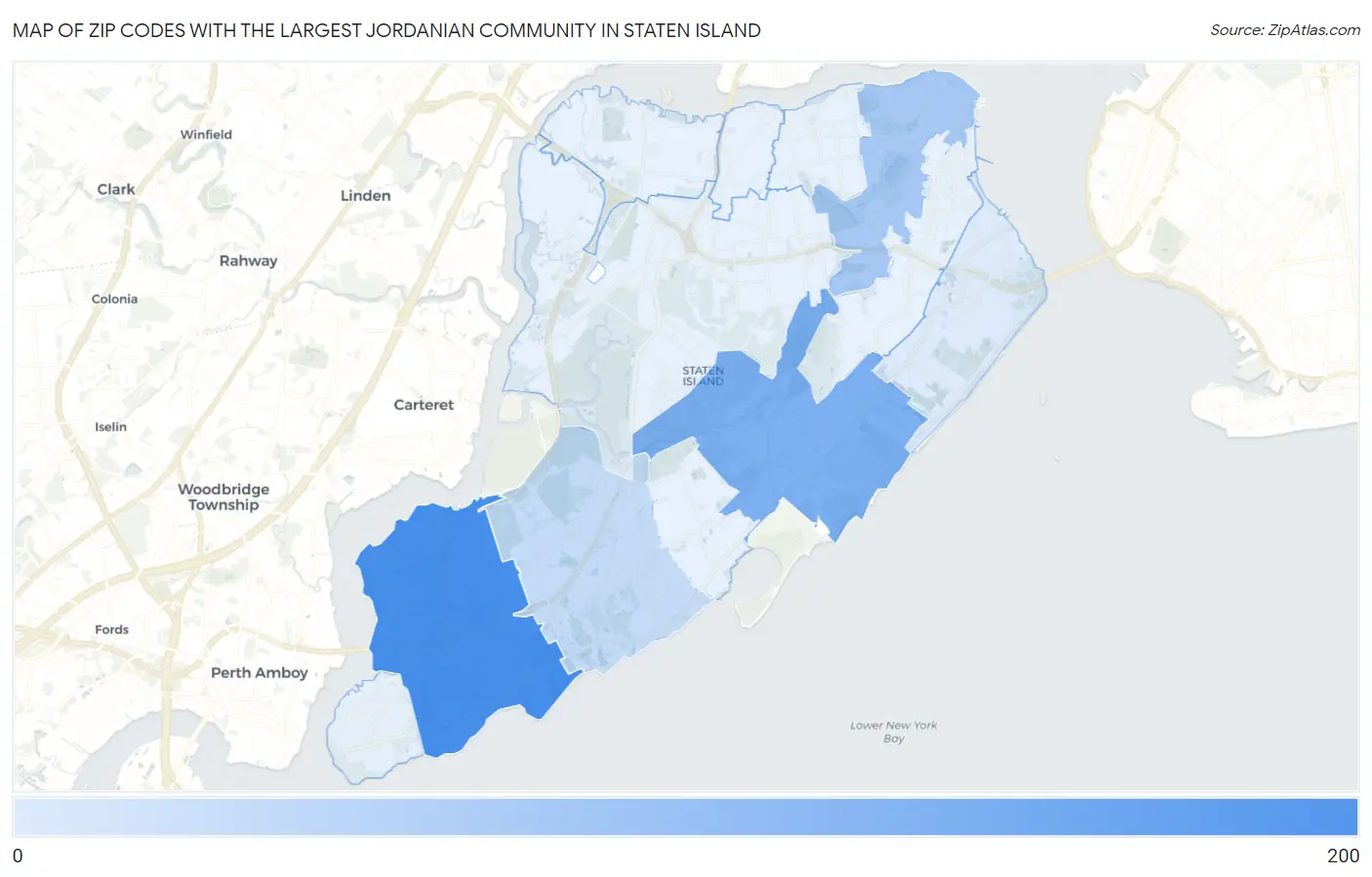 Zip Codes with the Largest Jordanian Community in Staten Island Map