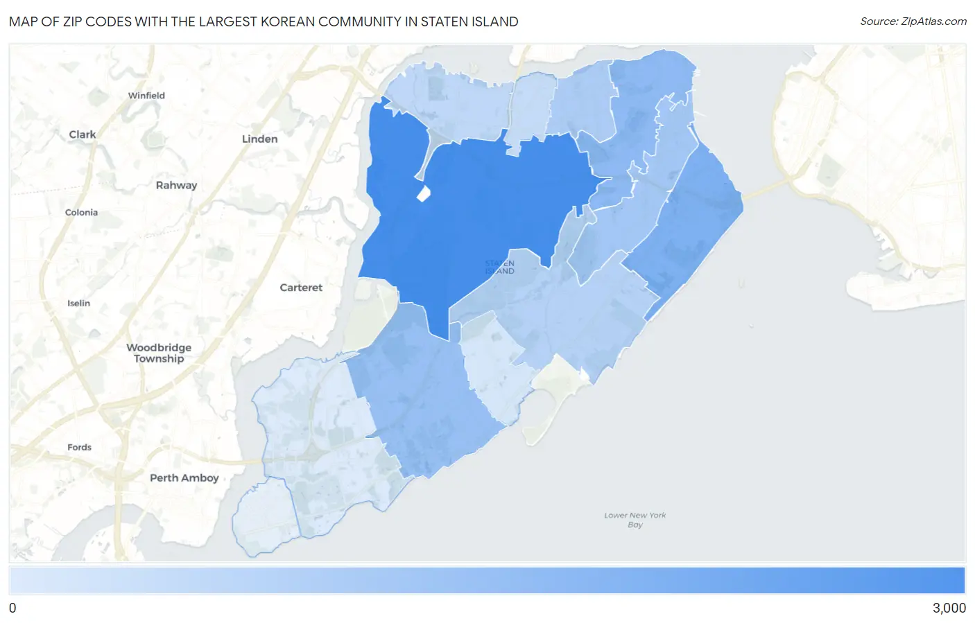 Zip Codes with the Largest Korean Community in Staten Island Map