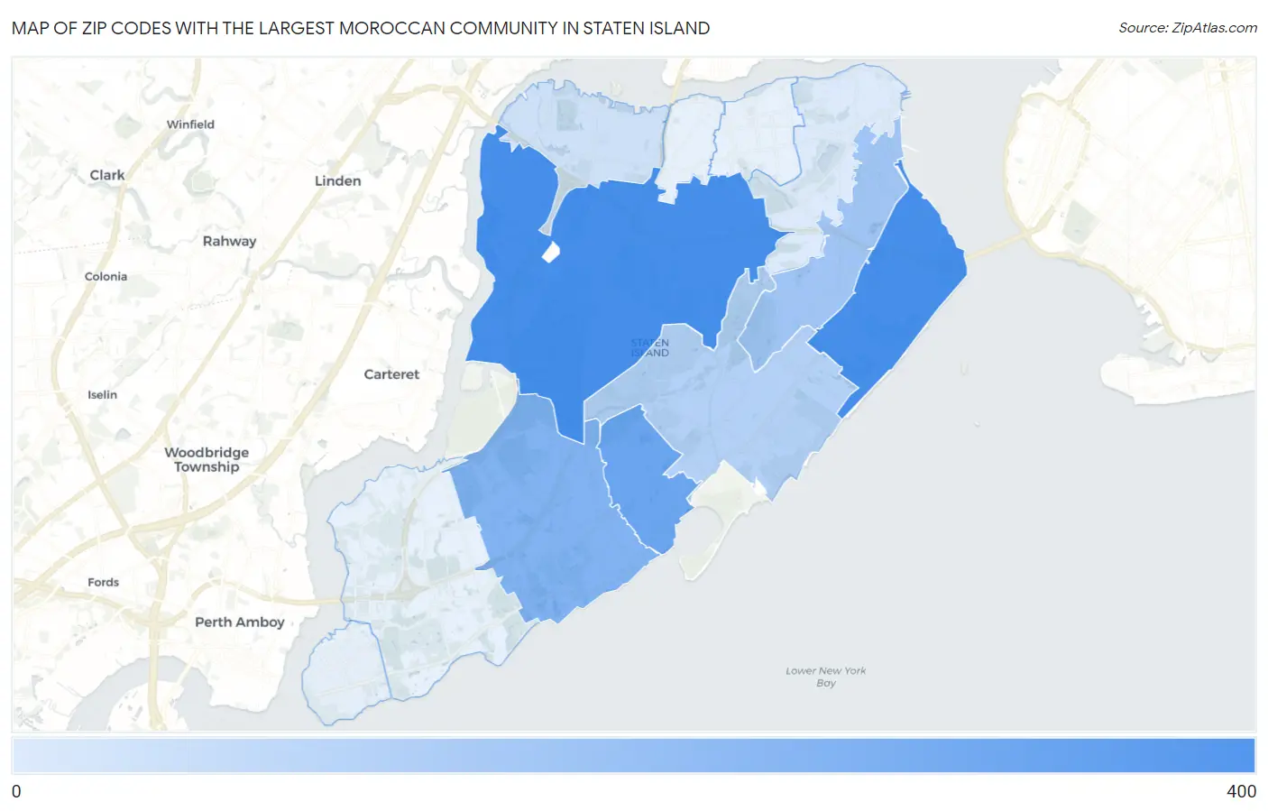Zip Codes with the Largest Moroccan Community in Staten Island Map
