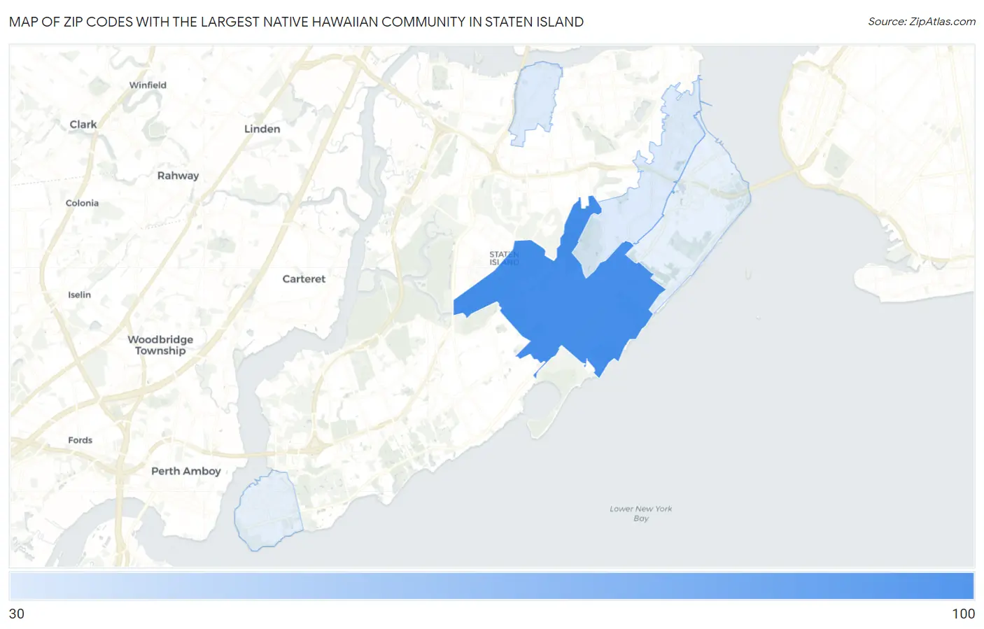 Zip Codes with the Largest Native Hawaiian Community in Staten Island Map