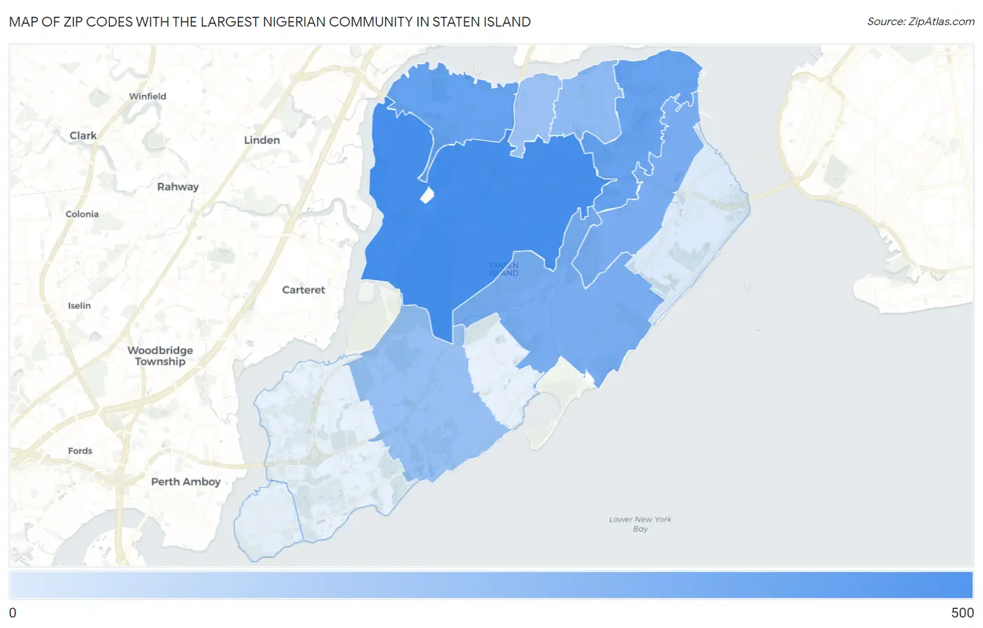 Zip Codes with the Largest Nigerian Community in Staten Island Map