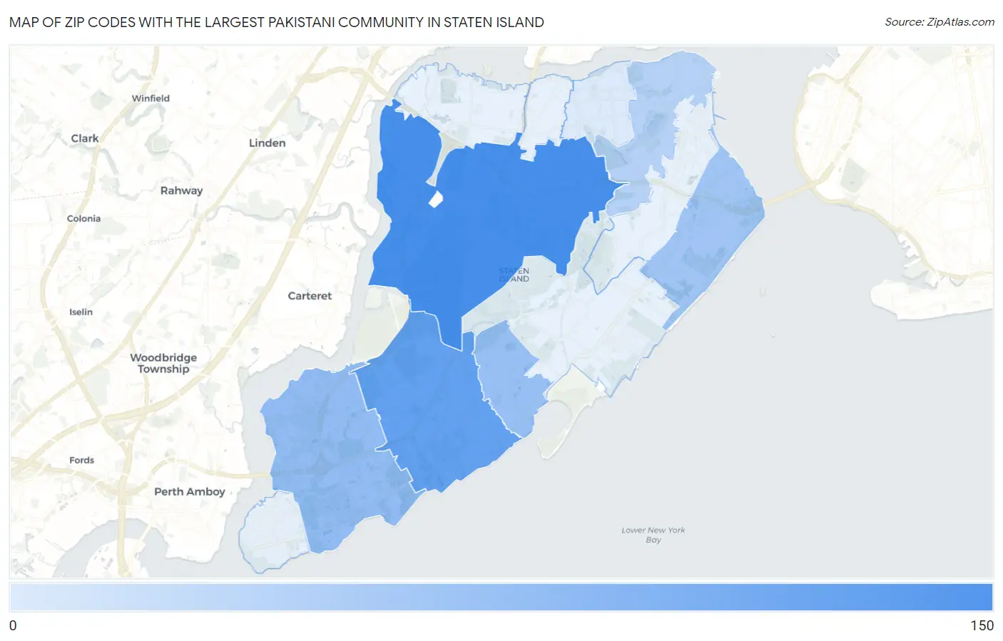 Zip Codes with the Largest Pakistani Community in Staten Island Map