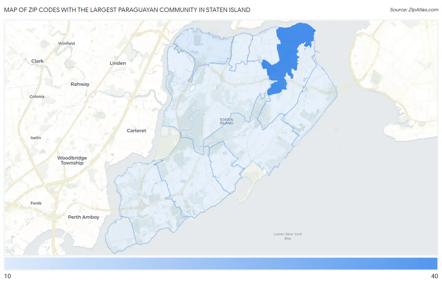 Zip Codes with the Largest Paraguayan Community in Staten Island Map