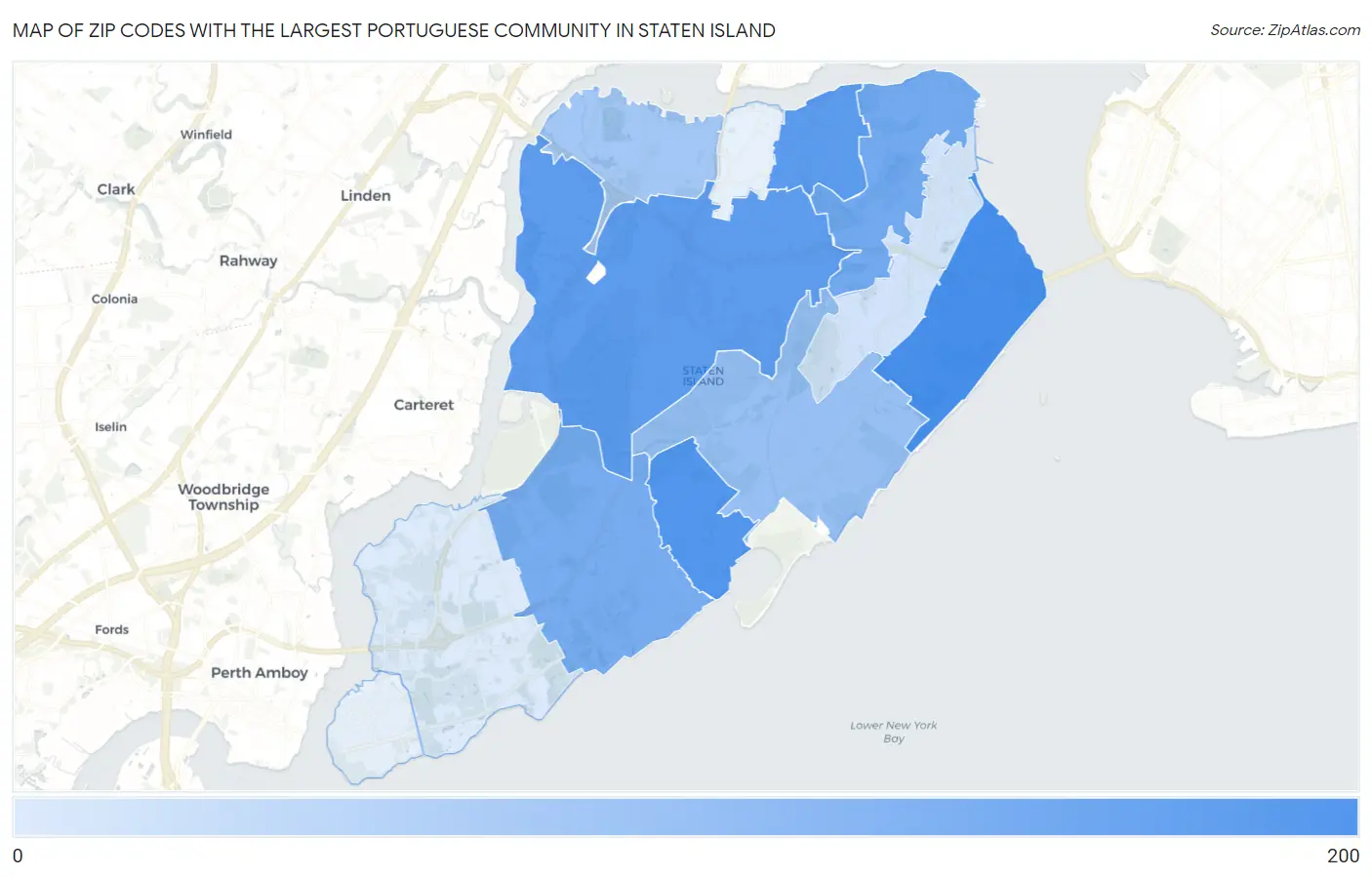 Zip Codes with the Largest Portuguese Community in Staten Island Map