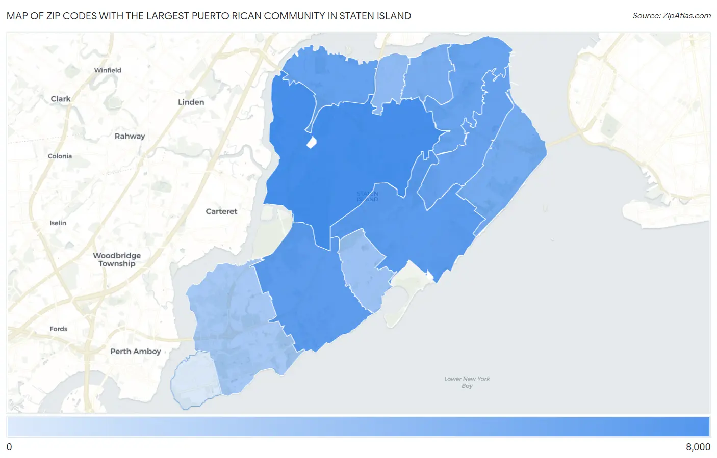 Zip Codes with the Largest Puerto Rican Community in Staten Island Map