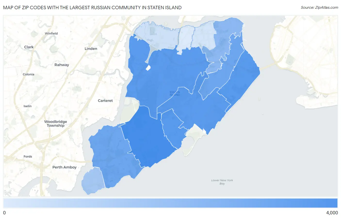Zip Codes with the Largest Russian Community in Staten Island Map