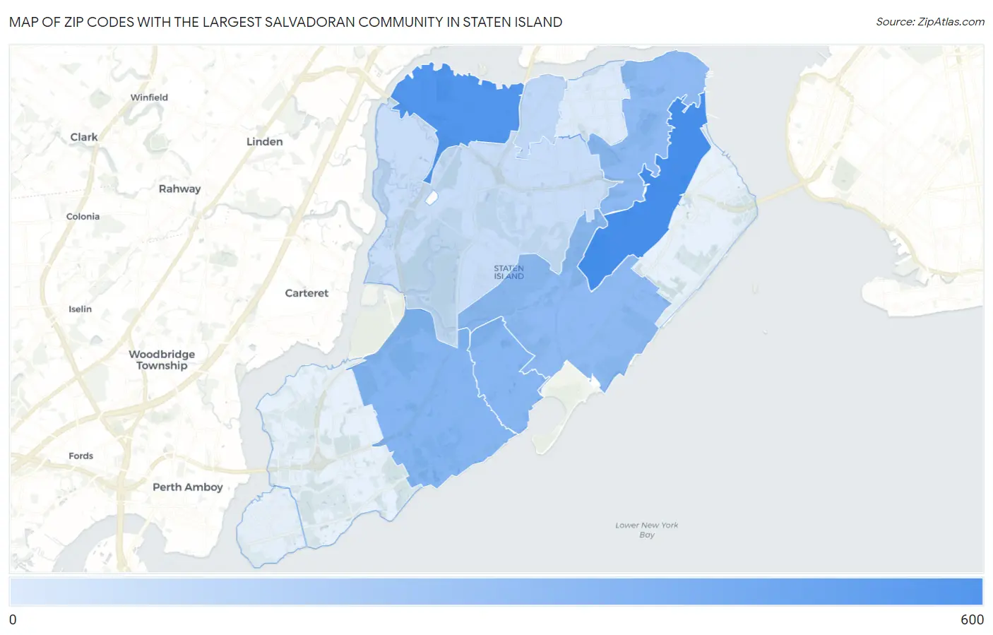 Zip Codes with the Largest Salvadoran Community in Staten Island Map