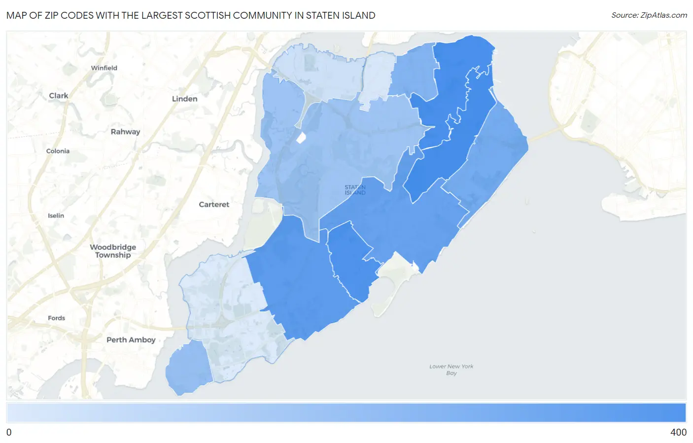 Zip Codes with the Largest Scottish Community in Staten Island Map