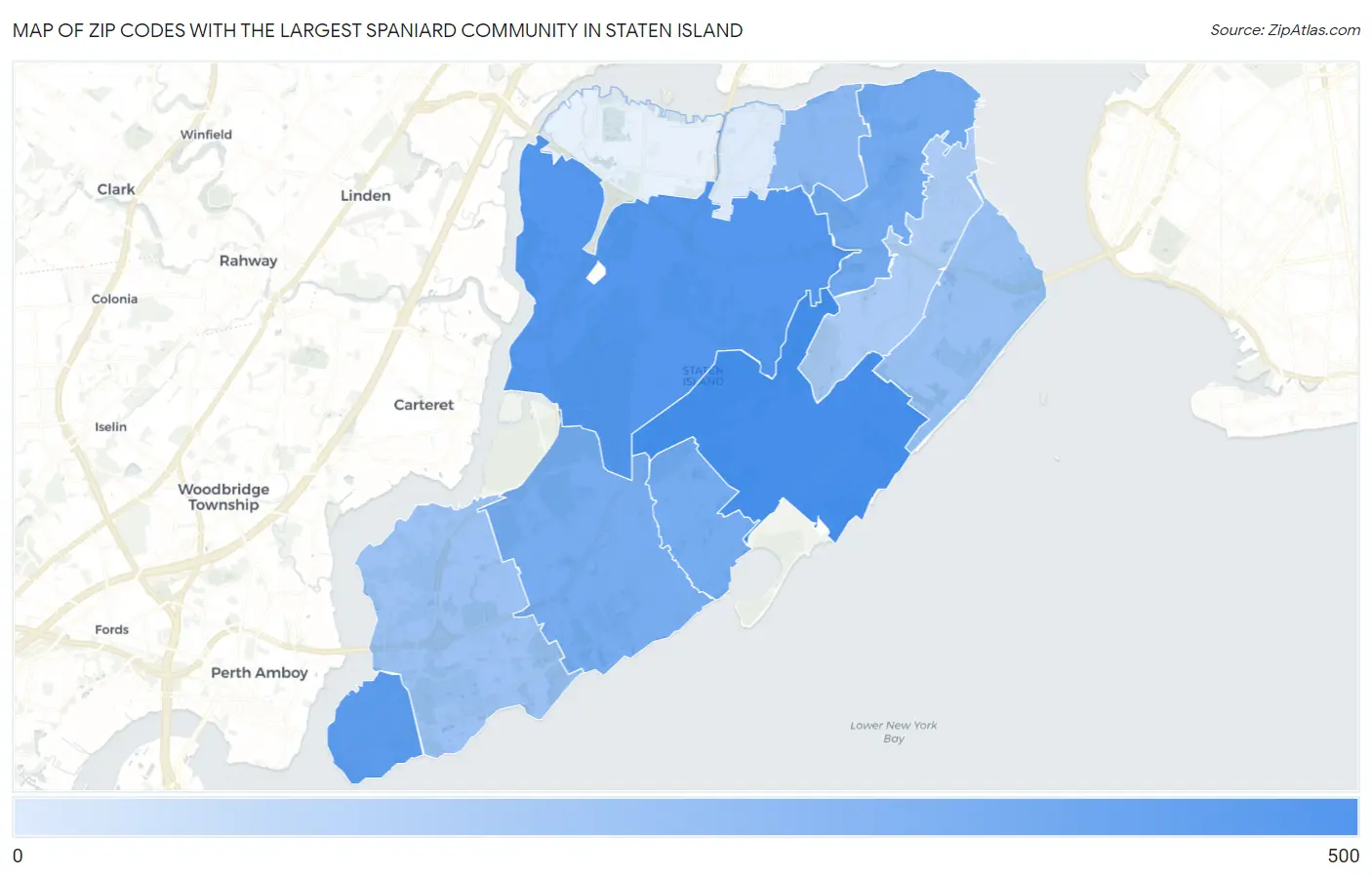 Zip Codes with the Largest Spaniard Community in Staten Island Map